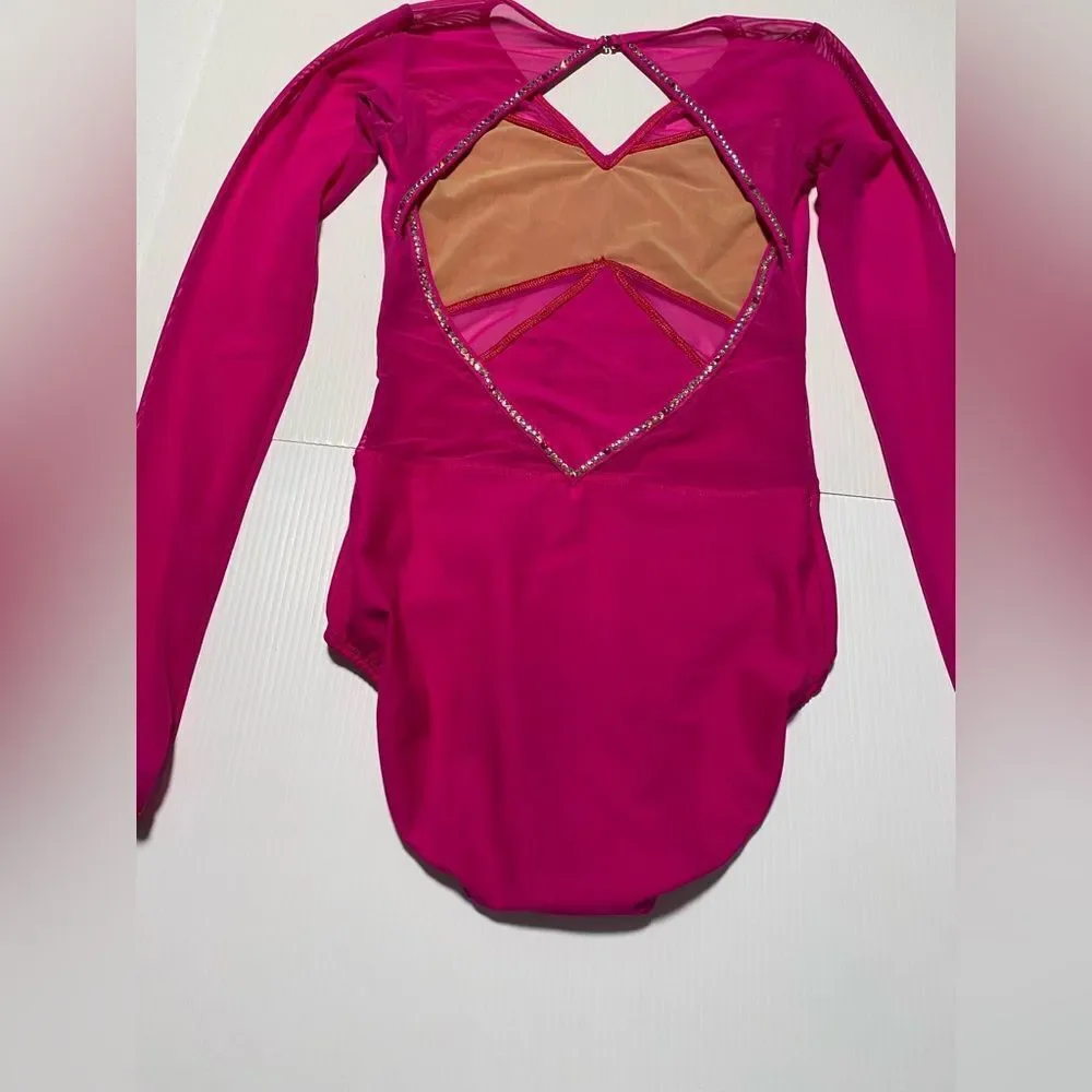 Competition Custom contemporary solo dance costume pink illusion long sleeve XSA